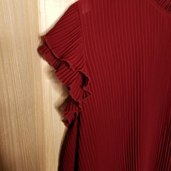 Gibson Womens Plus Maroon Pleated Cap Sleeve Blouse 3XL - Picture 3 of 7